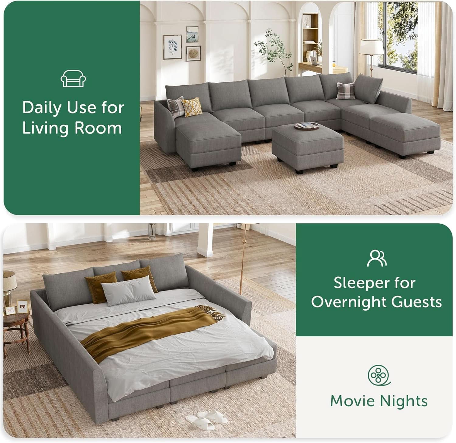 Grey Modular Sectional Sofa With Storage And Sleeper