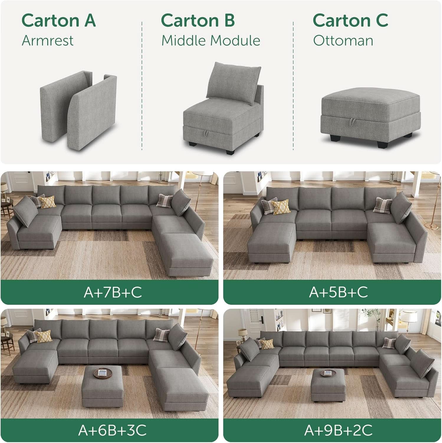 Grey Modular Sectional Sofa With Storage And Sleeper