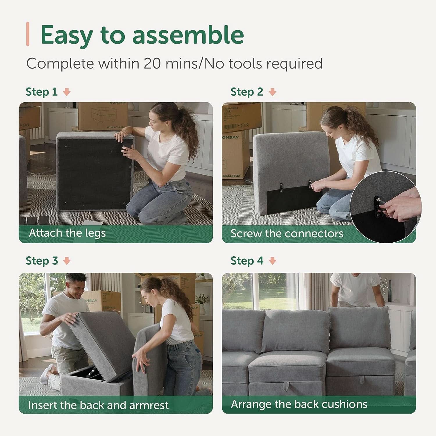 Grey Modular Sectional Sofa With Storage And Sleeper
