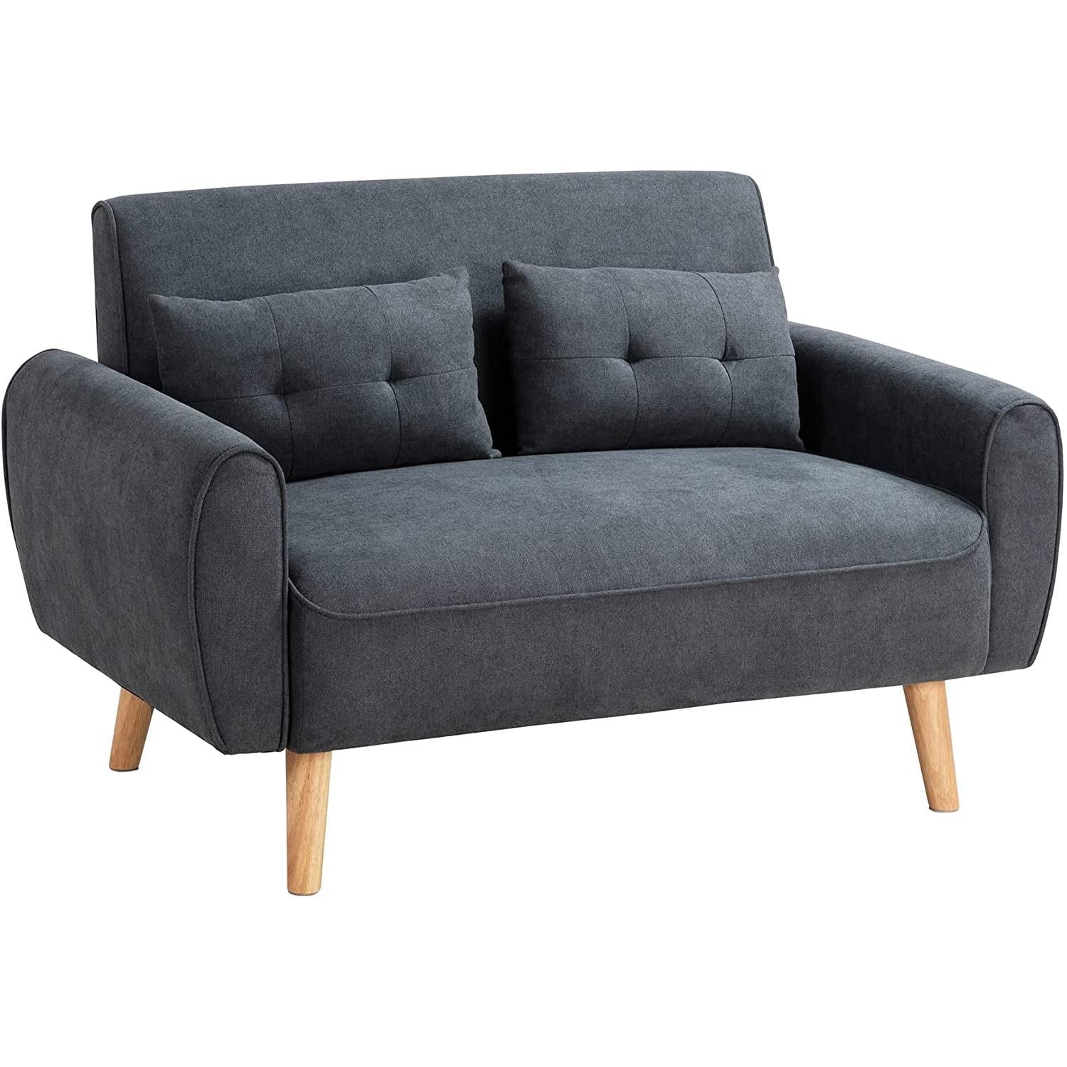 Grid Tufted Loveseat Sofa With Wood Legs 47 Inch Yellow