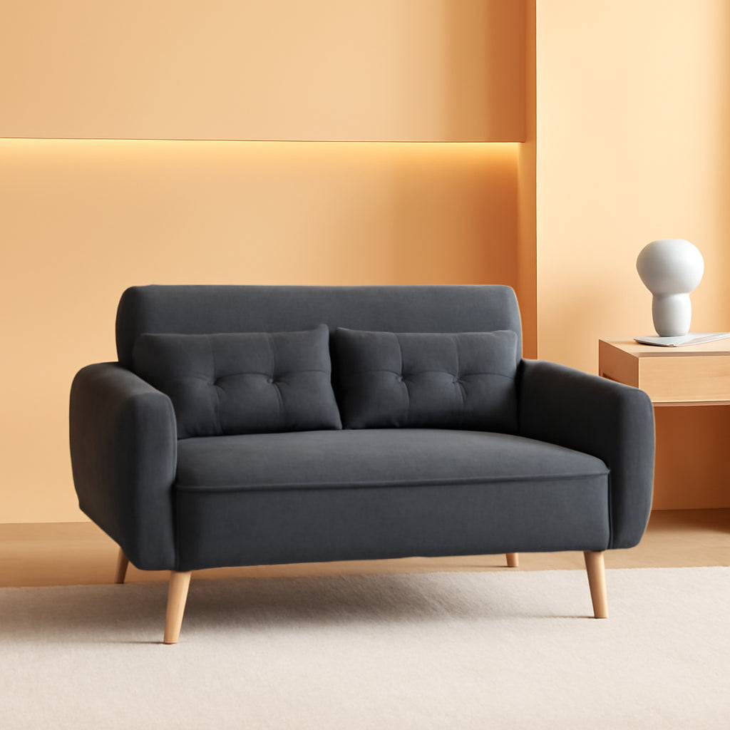 Grid Tufted Loveseat Sofa With Wood Legs 47 Inch Yellow