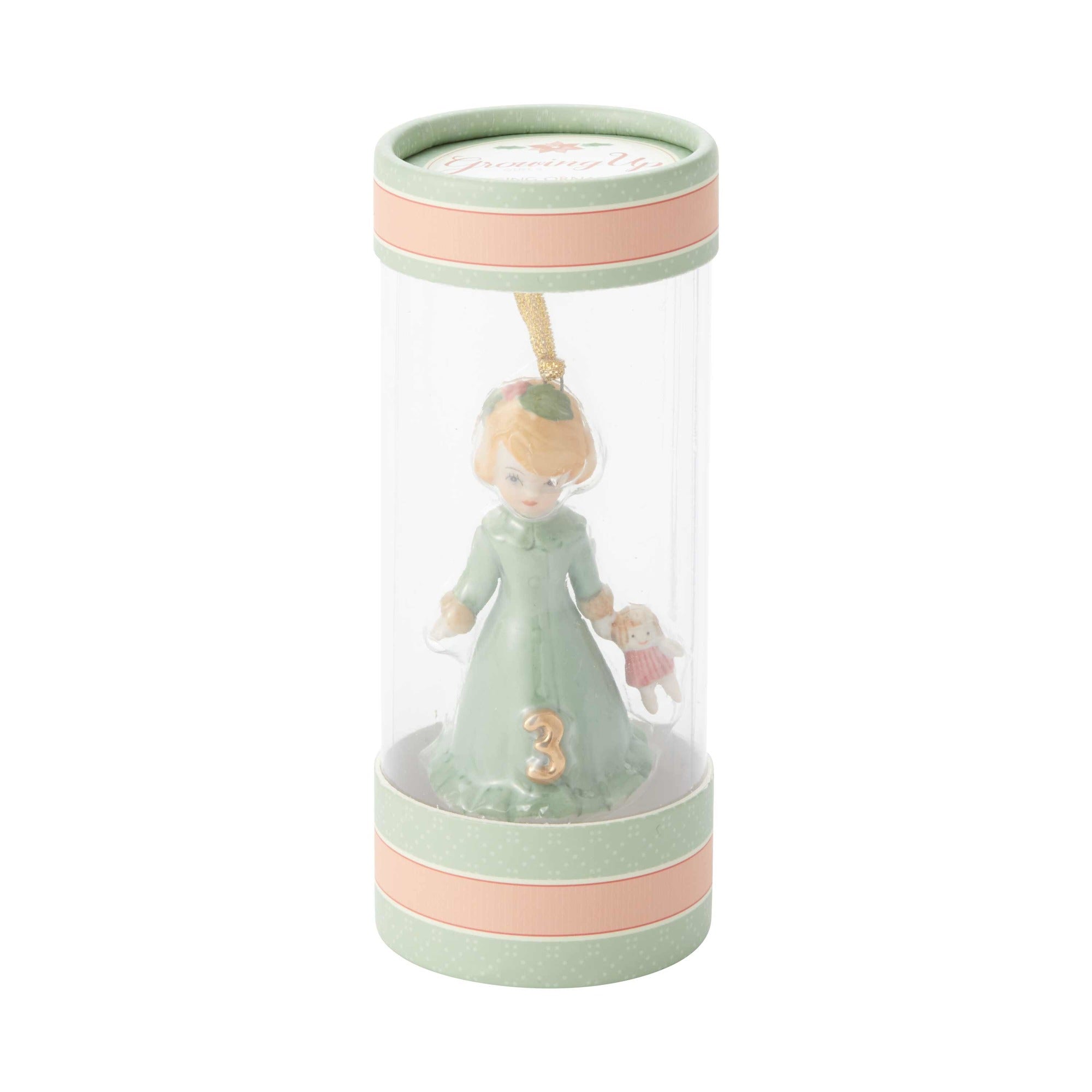 Growing Up Girl Ornament - Brunette Age 3
