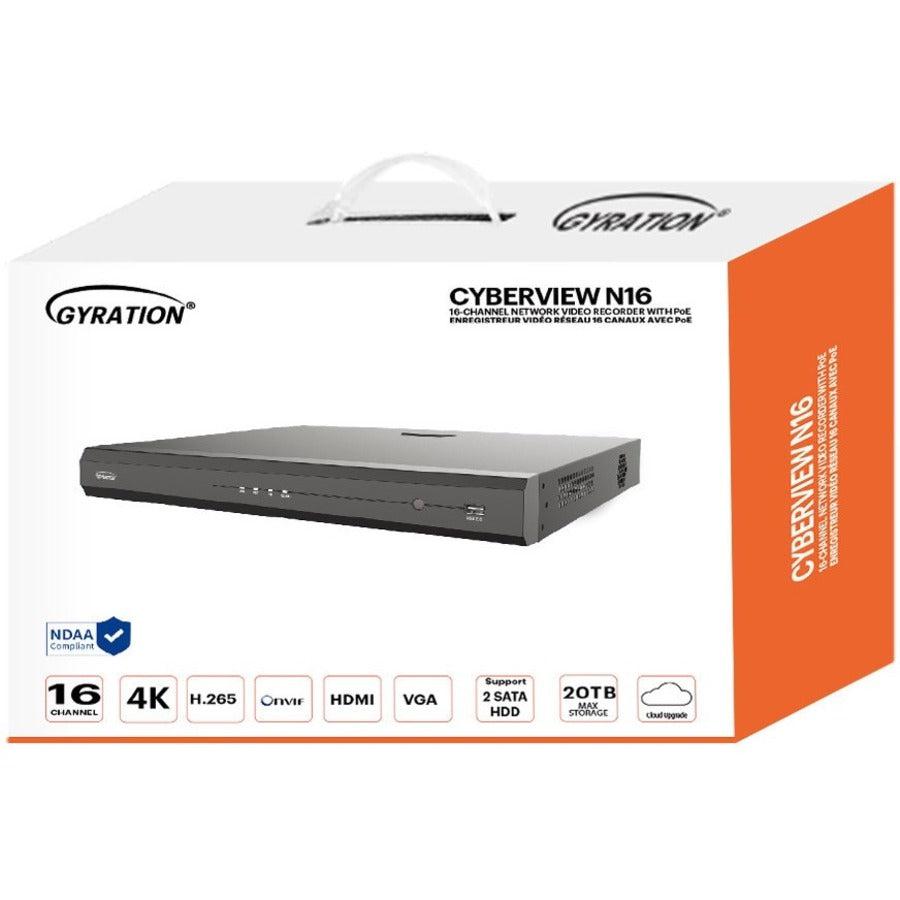 Gyration 16-Channel Network Video Recorder With PoE - 20 TB HDD