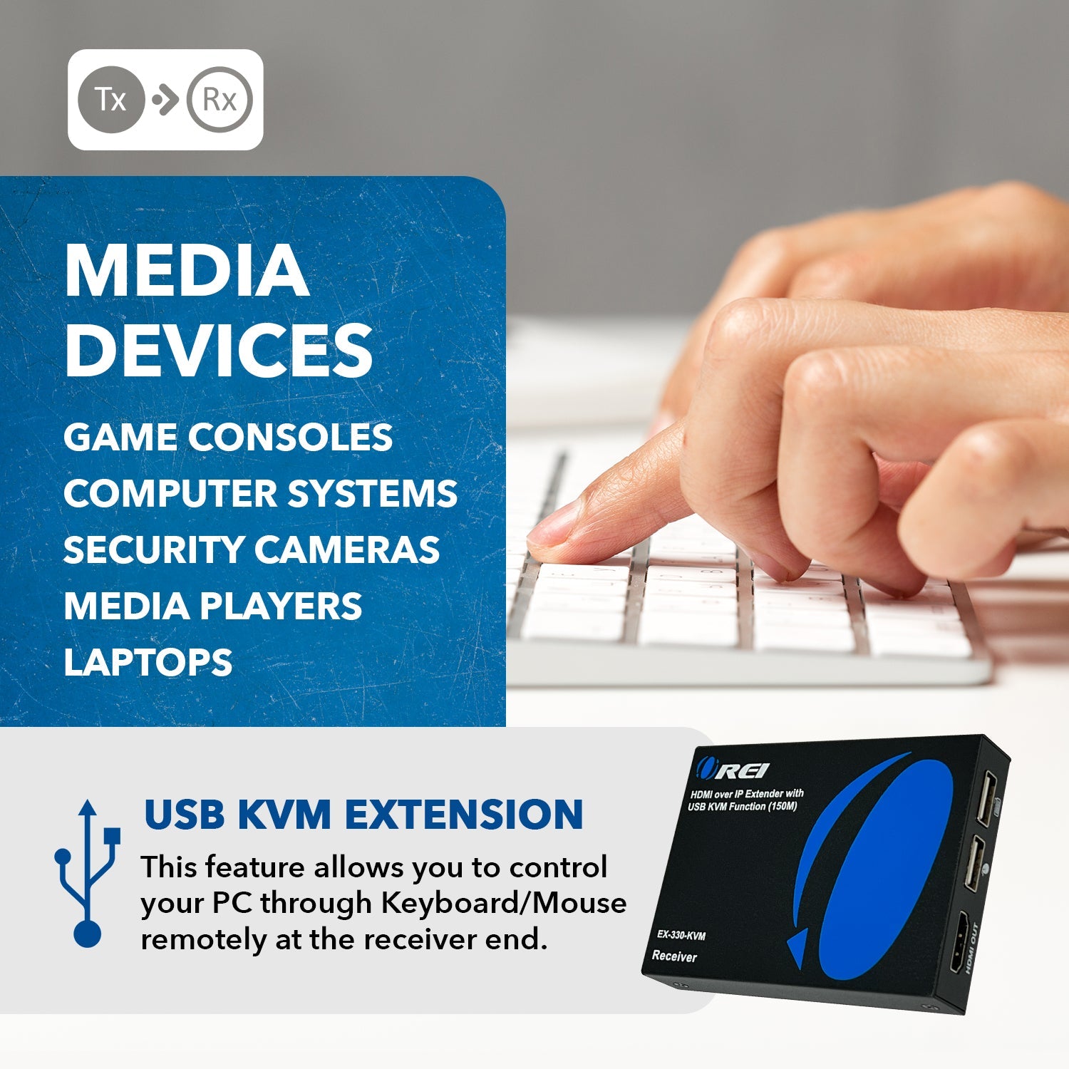 HDMI Extender Over CAT6/7 With KVM 1080p@60Hz Up To 330 Ft (EX-330-KVM)