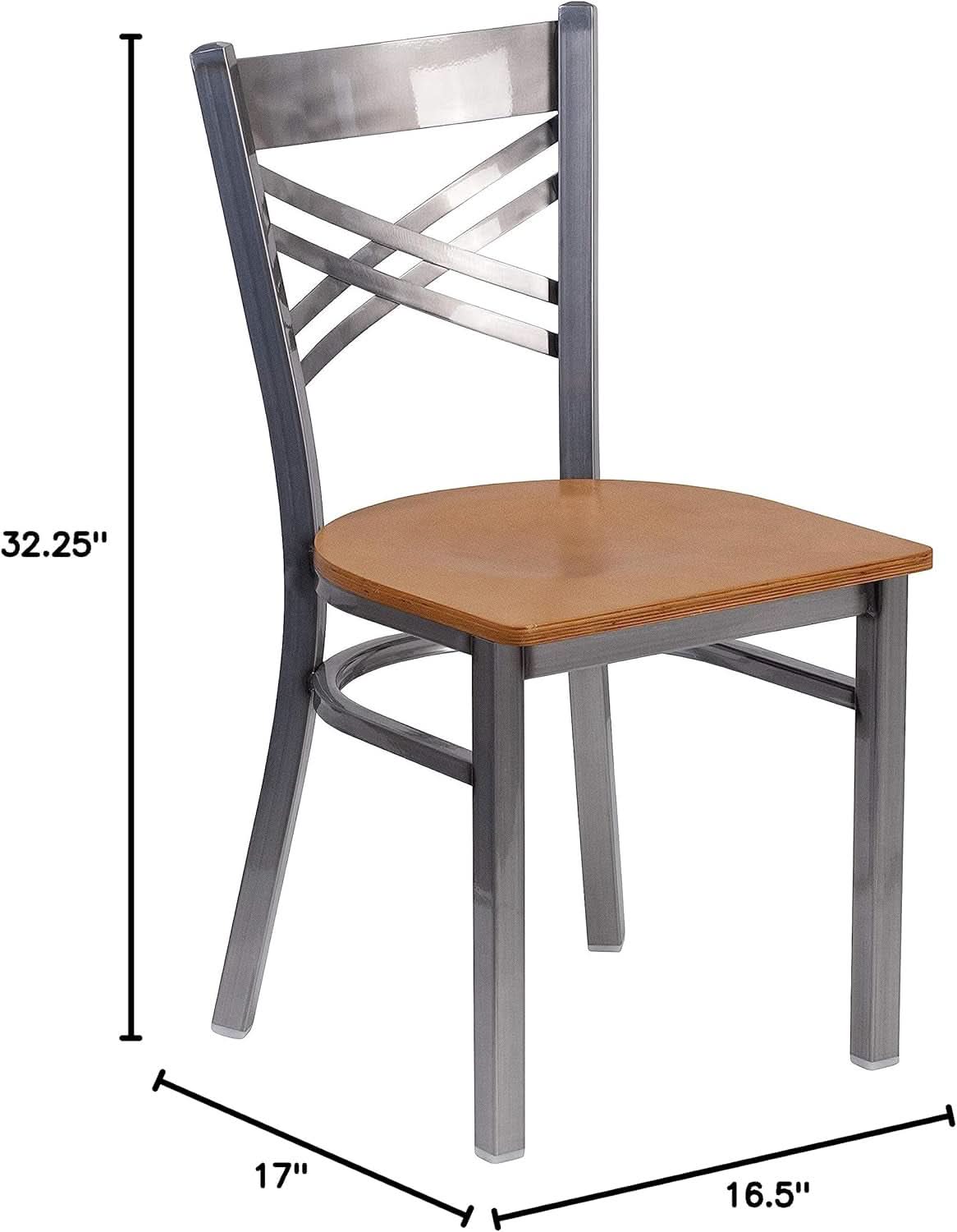 HERCULES Series Clear Coated X Back Metal Restaurant Chair 2 Pack Natural Wood Seat