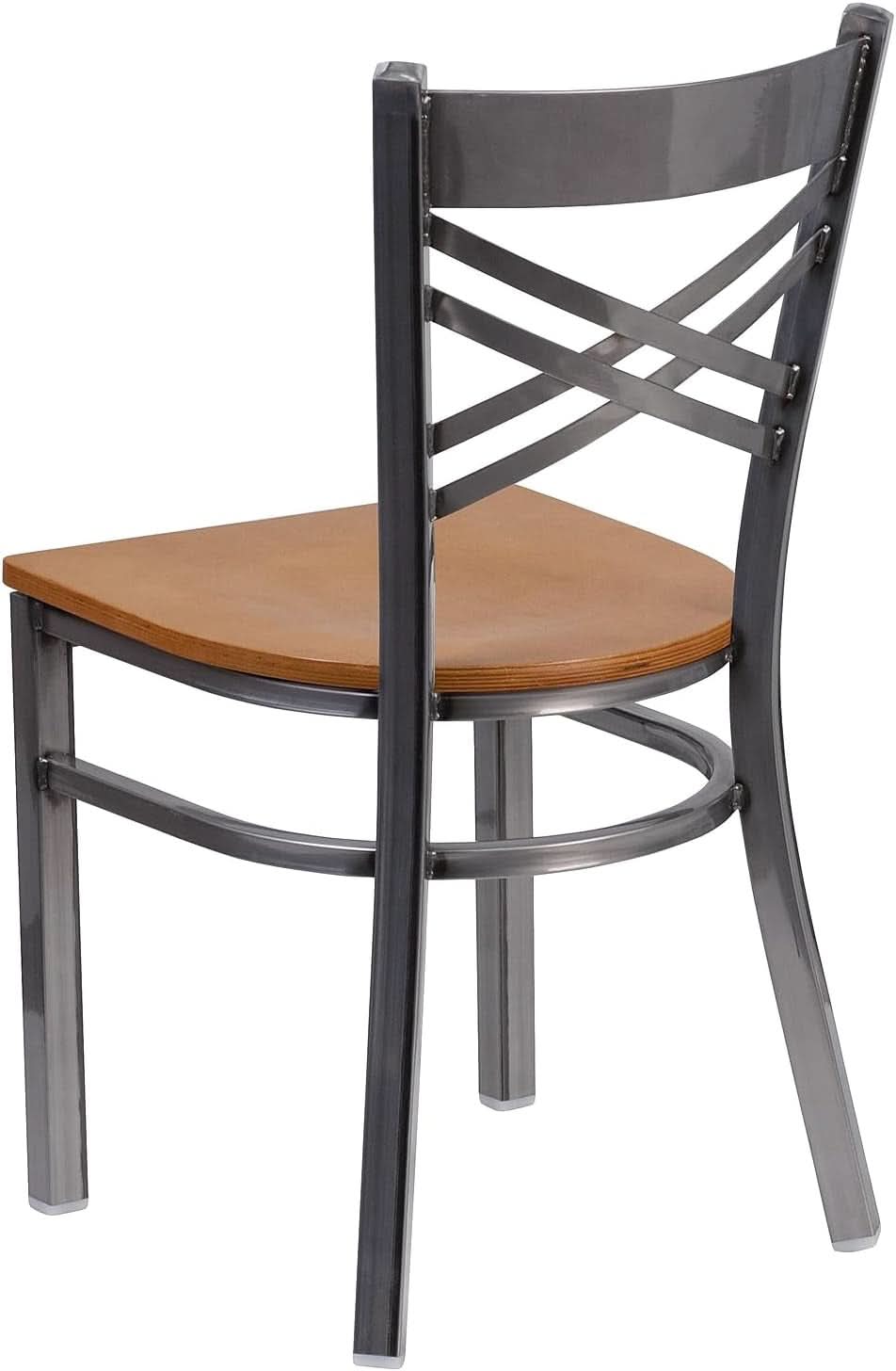 HERCULES Series Clear Coated X Back Metal Restaurant Chair 2 Pack Natural Wood Seat