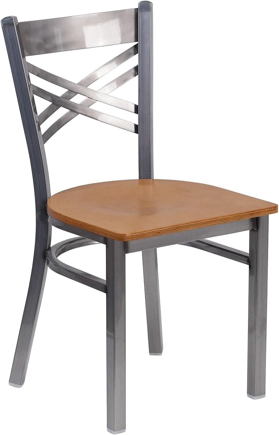 HERCULES Series Clear Coated X Back Metal Restaurant Chair 2 Pack Natural Wood Seat