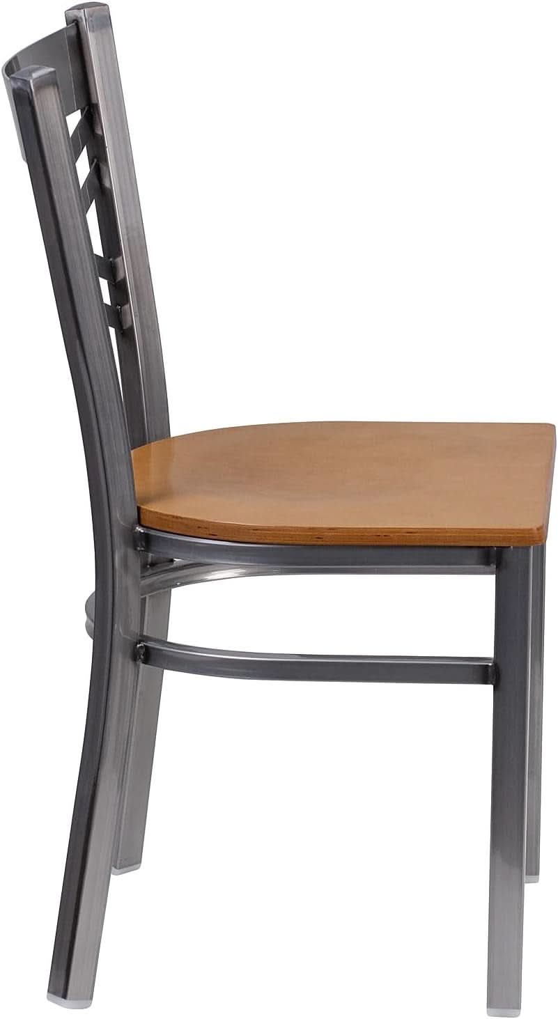 HERCULES Series Clear Coated X Back Metal Restaurant Chair 2 Pack Natural Wood Seat