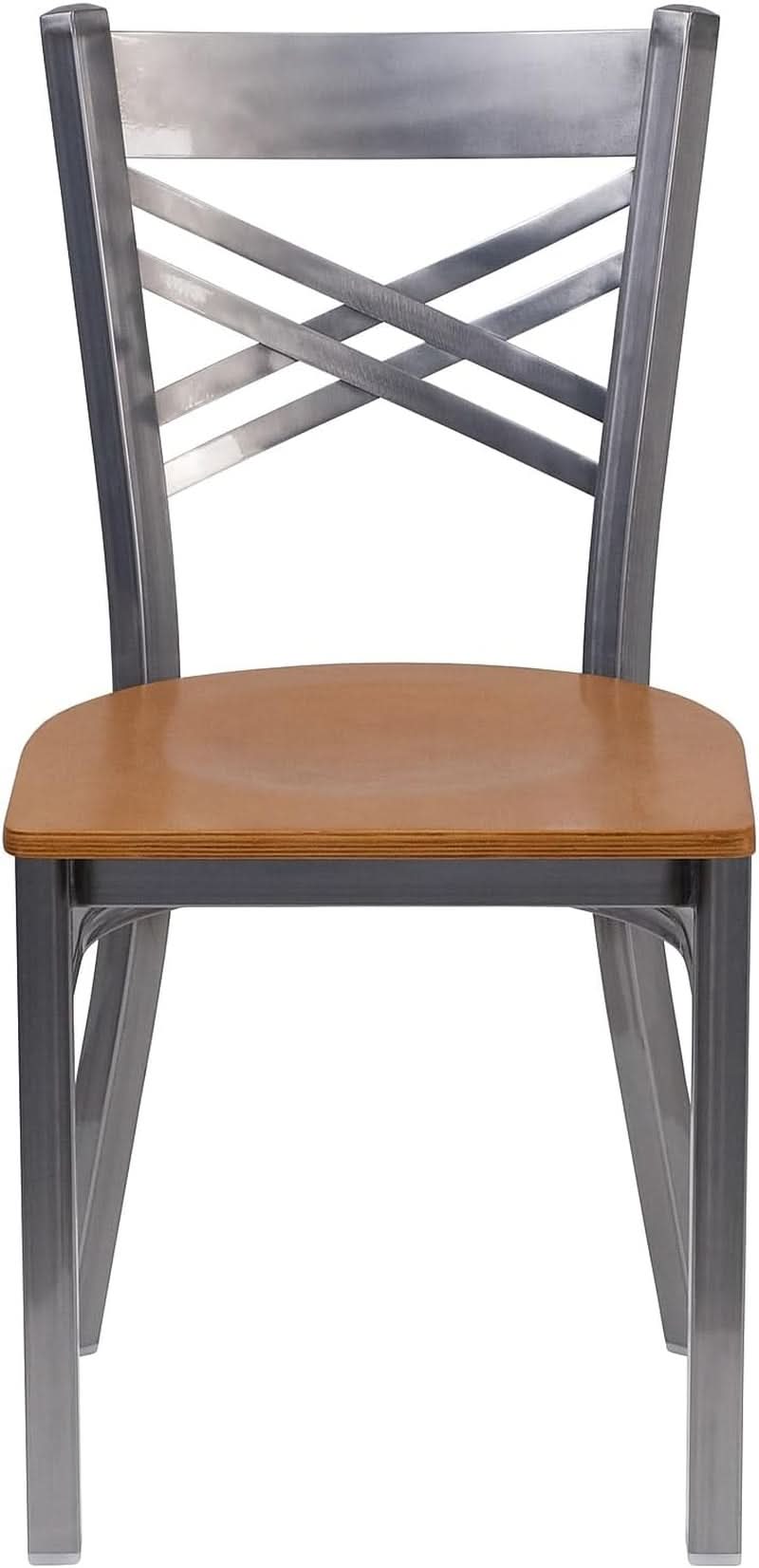 HERCULES Series Clear Coated X Back Metal Restaurant Chair 2 Pack Natural Wood Seat