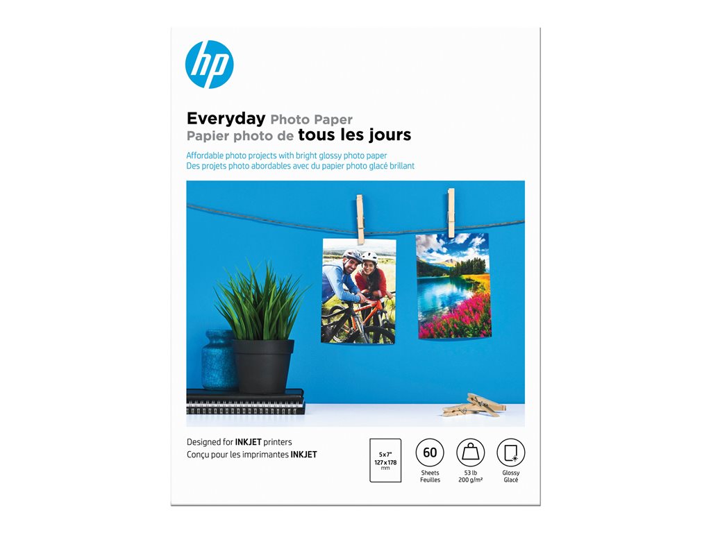 HP Everyday Photo Paper - 5 in x 7 in - 200 g/mï¿½ - 60 sheet(s) photo paper - for ENVY Inspire 79XX; Officejet Pro