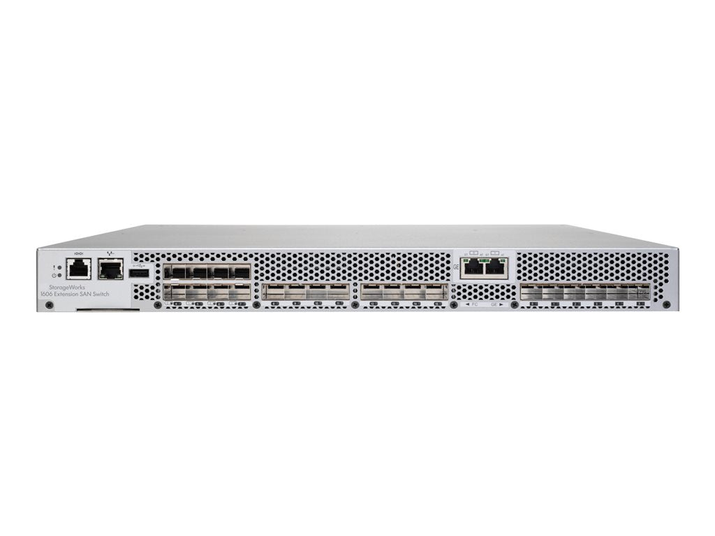 HPE 1606 Base Extension SAN - Switch - managed - 4 x 8Gb Fibre Channel SFP+ + 2 x Gigabit SFP - back to front airflow - rack-mountable AP862DR#05Y