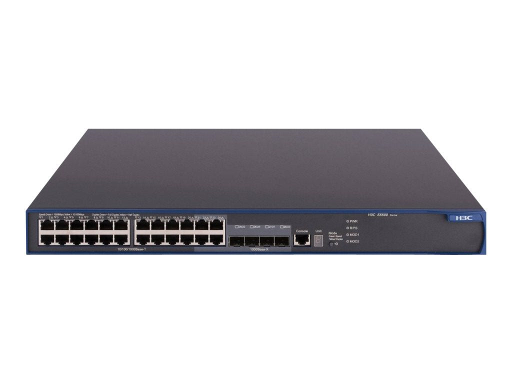 HPE 5500-24-SFP EI Switch - Switch - L4 - managed - 24 x SFP + 2 x SFP + 2 x 10/100/1000 - rack-mountable