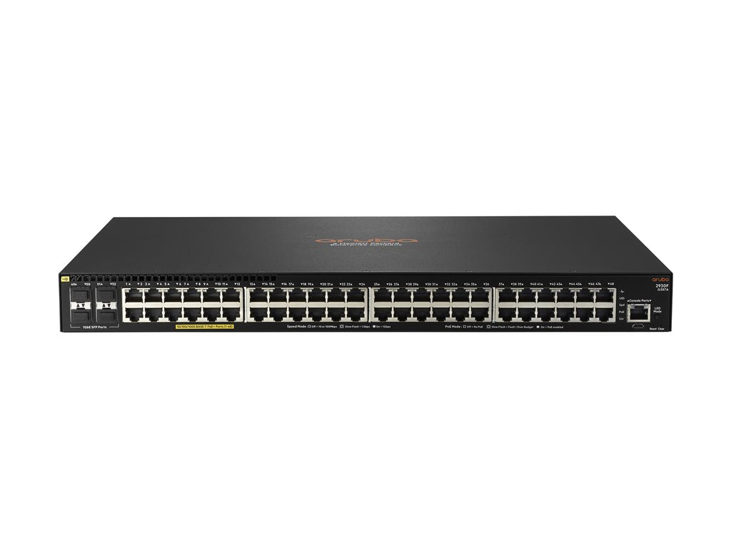 HPE Aruba 2930F 48G PoE+ 4SFP - Switch - L3 - managed - 48 x 10/100/1000 (PoE+) + 4 x Gigabit SFP (uplink) - rack-mountable - JL557A#B2E