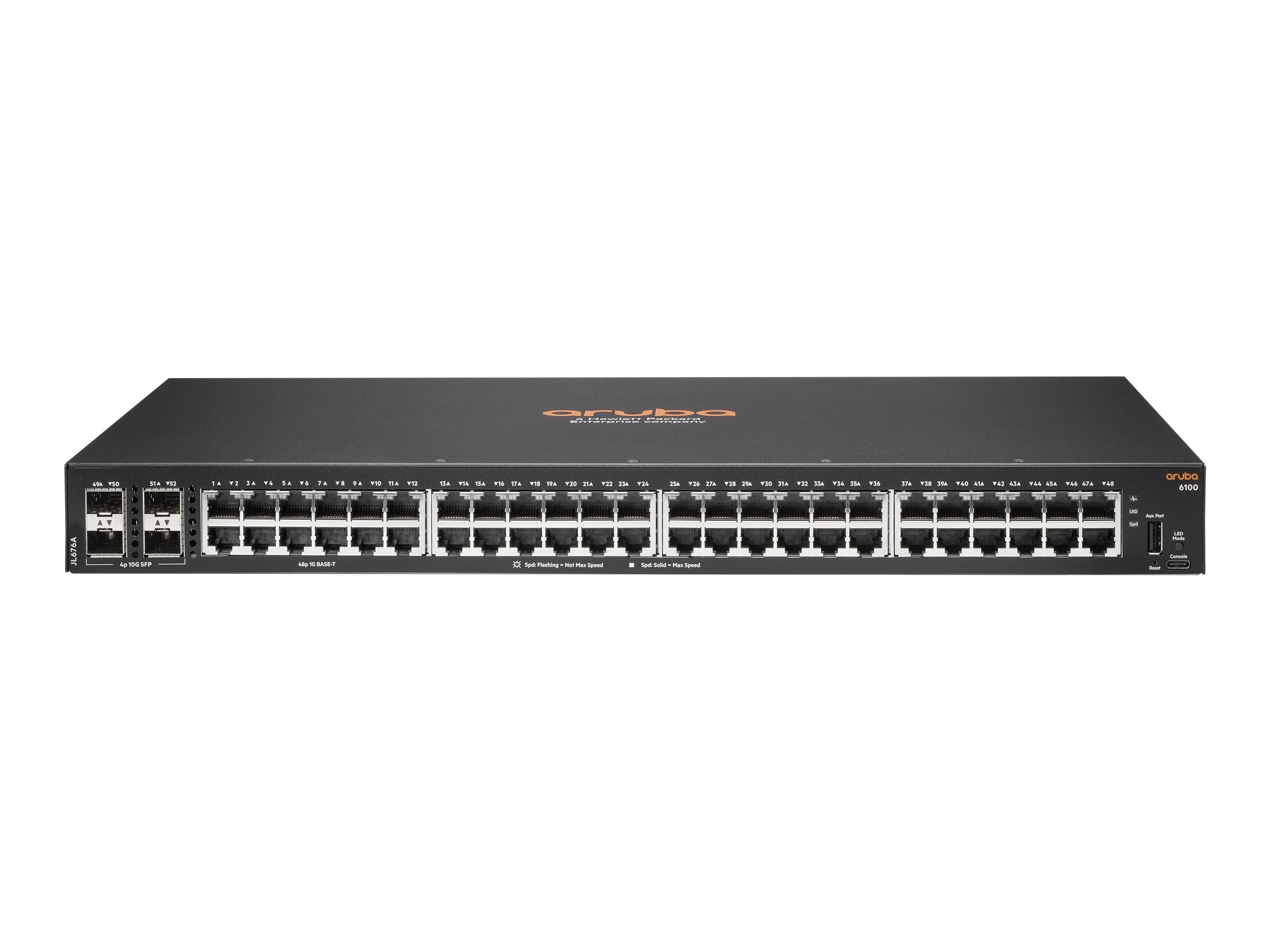 HPE Aruba 6100 48G 4SFP+ Switch - Switch - managed - 48 x 10/100/1000 + 4 x 1 Gigabit / 10 Gigabit SFP+ - side to side airflow JL676A#ACJ