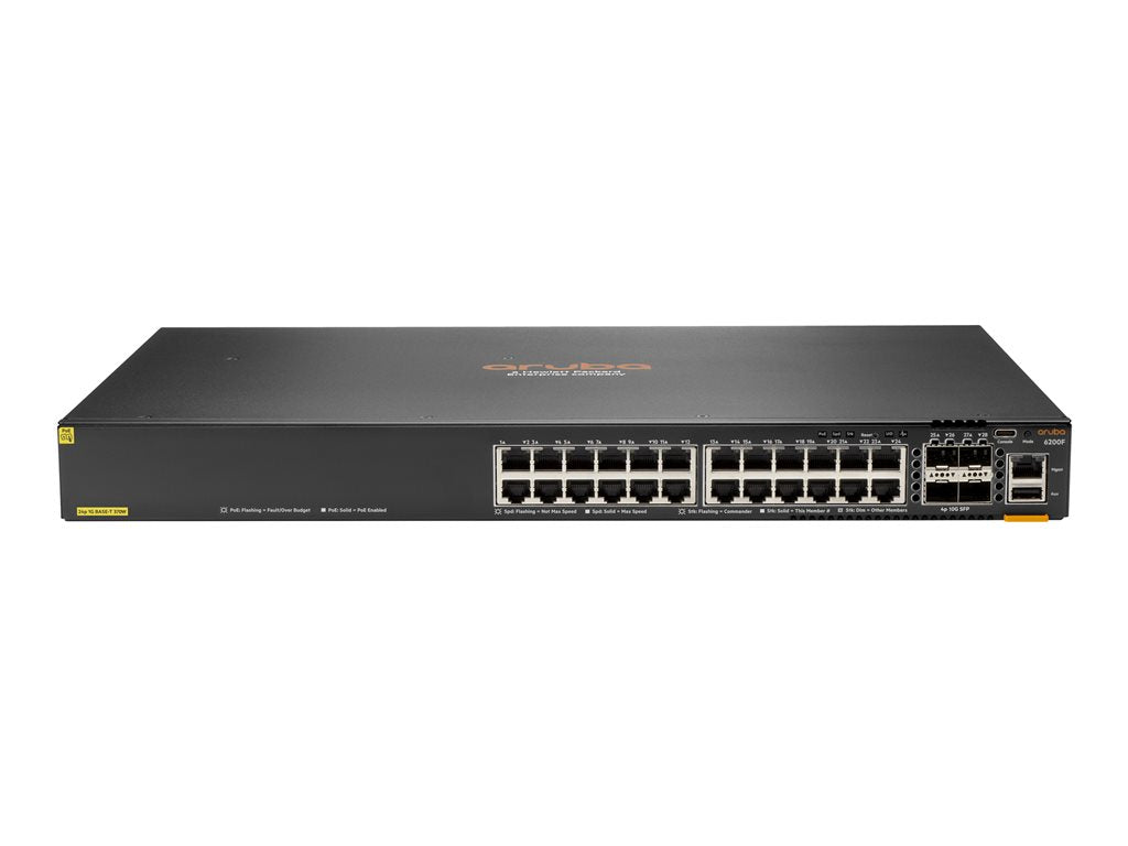 HPE Aruba 6200F 24G Class4 PoE 4SFP+ 370W Switch - Switch - Max. Stacking Distance 10 kms - L3 - managed - 24 x 10/100/1000 (PoE+) JL725B#ACE