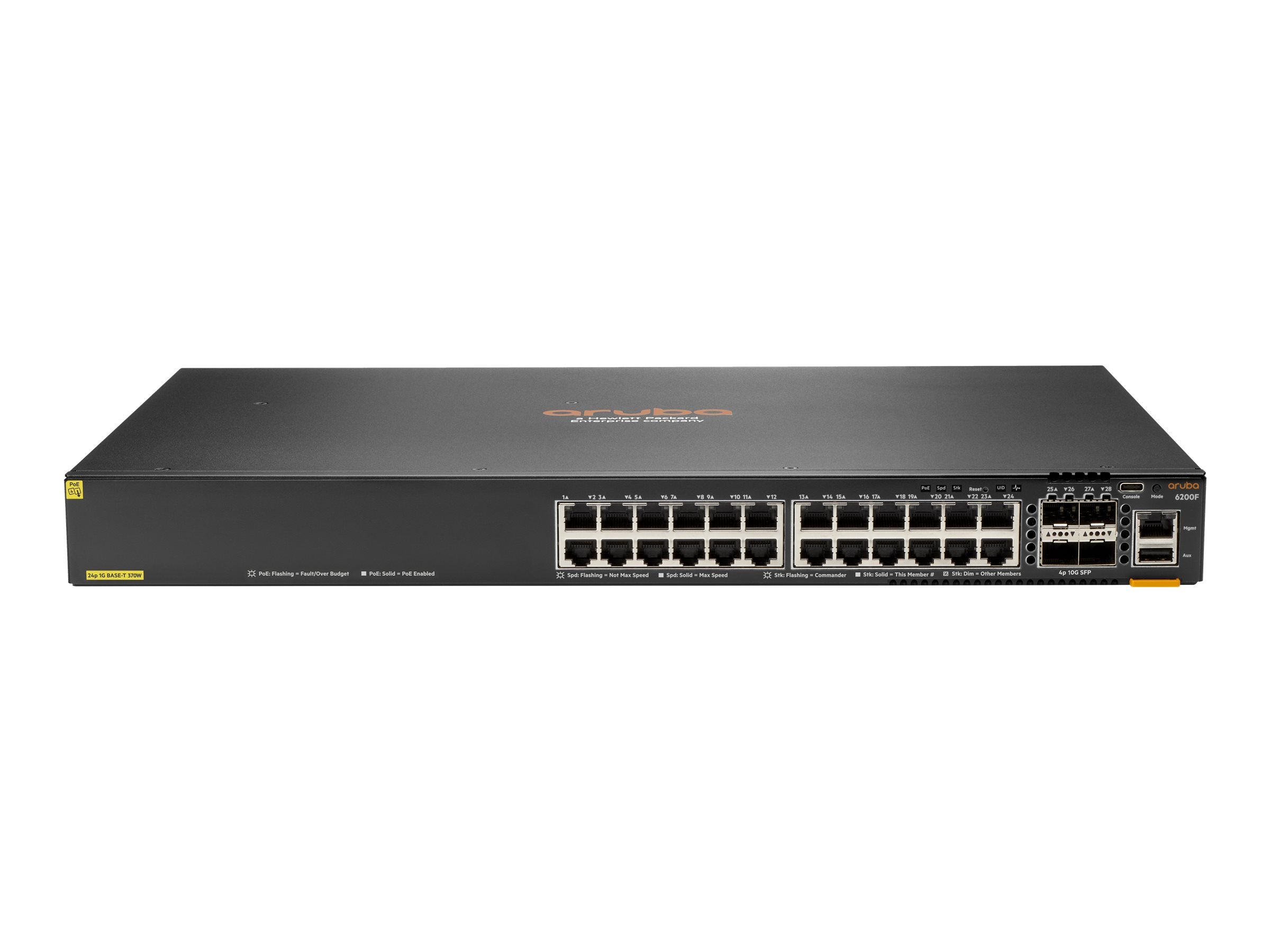 HPE Aruba 6200F 24G Class4 PoE 4SFP+ 370W Switch - Switch - Max. Stacking Distance 10 kms - L3 - managed - 24 x 10/100/1000 (PoE+) JL725B#ACE