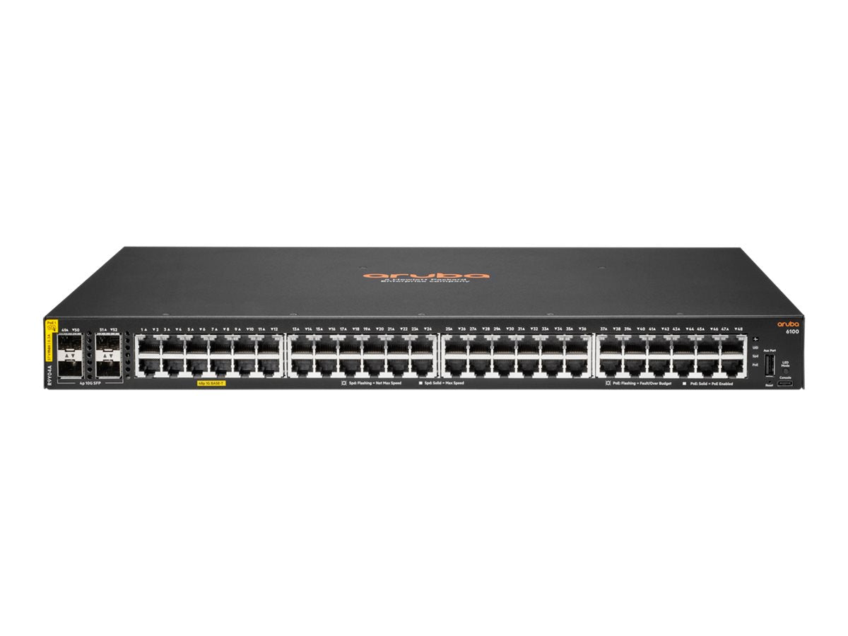 HPE Aruba Networking CX 6100 48G Class4 PoE 4SFP+ 740W Switch - Switch - L3 - managed - 48 x 10/100/1000 (PoE+) + 4 x 1 Gigabit R9Y04A#B2E