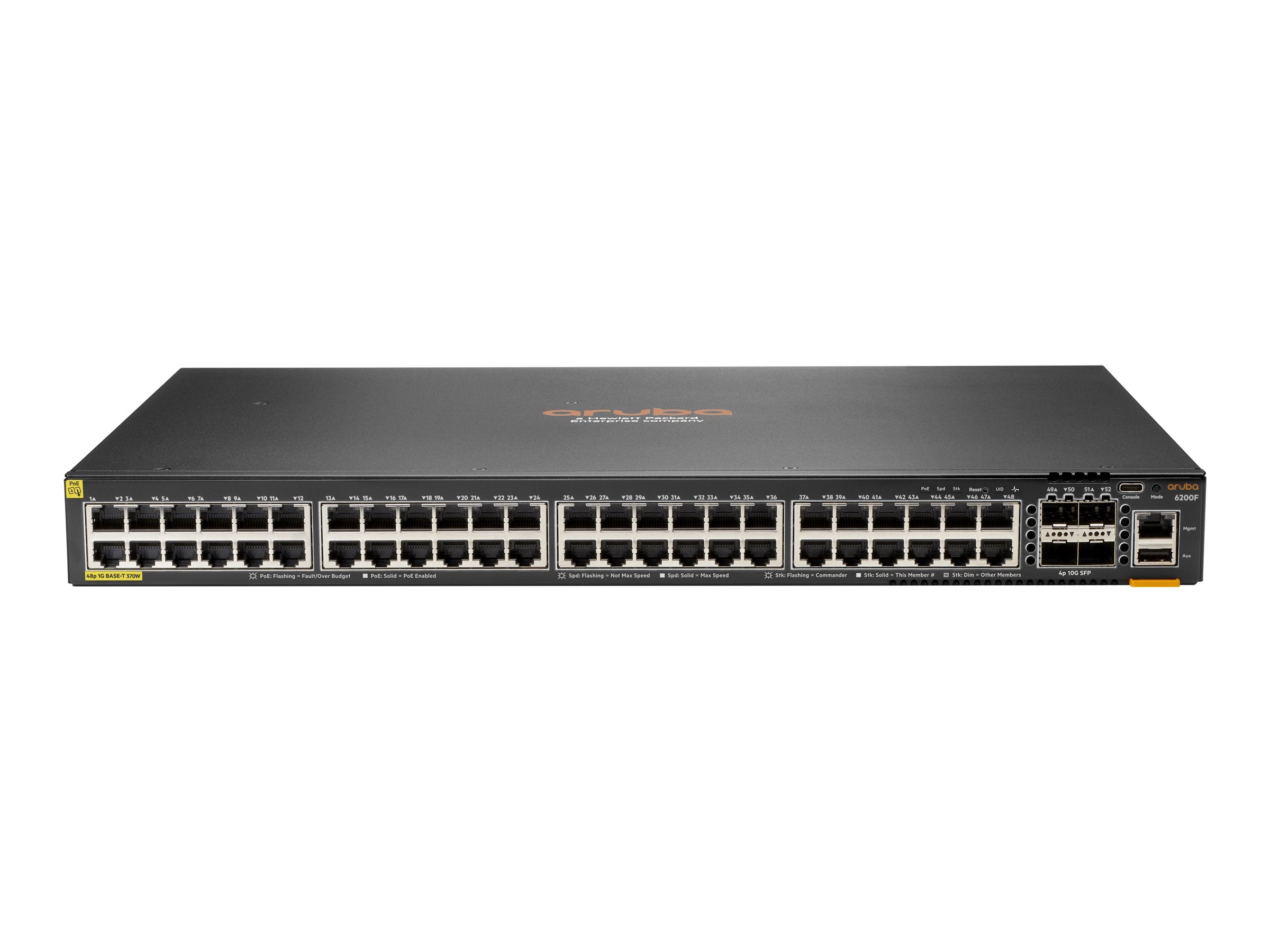 HPE Aruba Networking CX 6200F 48G Class 4 PoE 4SFP+ 370W TAA Switch - Switch - Max. Stacking Distance 10 kms - L3 - managed - S0M89A#B2B