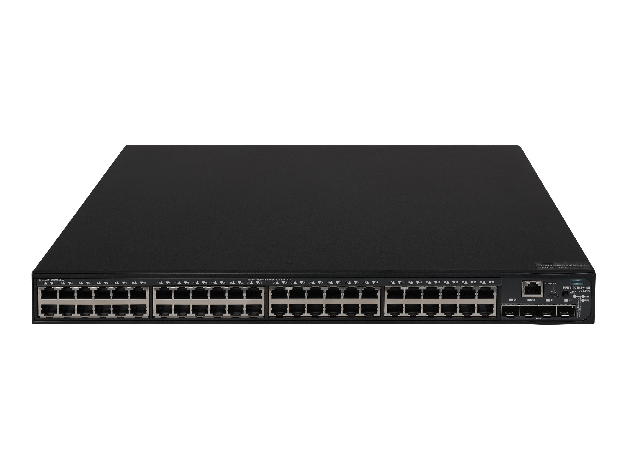 HPE FlexNetwork 5140 48G PoE+ 4SFP+ EI - Switch - L3 - smart - 48 x 10/100/1000 (PoE+) + 4 x 10 Gigabit Ethernet / 1 Gigabit JL824A#B2E