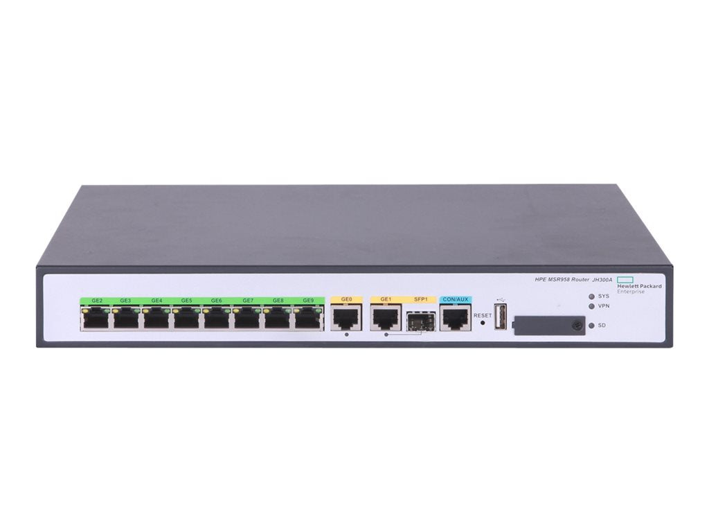 HPE FlexNetwork MSR958 PoE - Router 8-port switch - 1GbE - WAN ports: 2 - rack-mountable JH301A#B2E