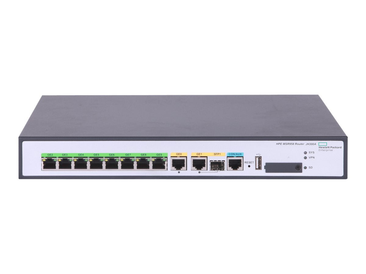 HPE FlexNetwork MSR958 PoE - Router 8-port switch - 1GbE - WAN ports: 2 - rack-mountable JH301A#B2E