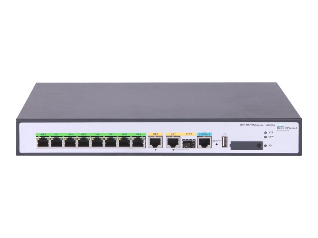 HPE FlexNetwork MSR958 - Router 8-port switch - 1GbE - WAN ports: 2 - rack-mountable JH300A#B2E