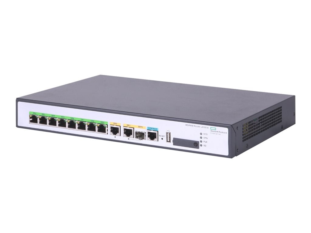 HPE FlexNetwork MSR958 - Router 8-port switch - 1GbE - WAN ports: 2 - rack-mountable JH300A#B2E