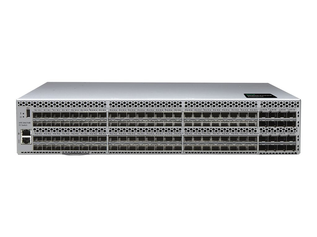 HPE SN6750B Port Side Intake - Switch - managed - 96 x 64Gb Fibre Channel SFP+ + 16 x 64Gb Fibre Channel SFP56 Ports on Demand R8U62A