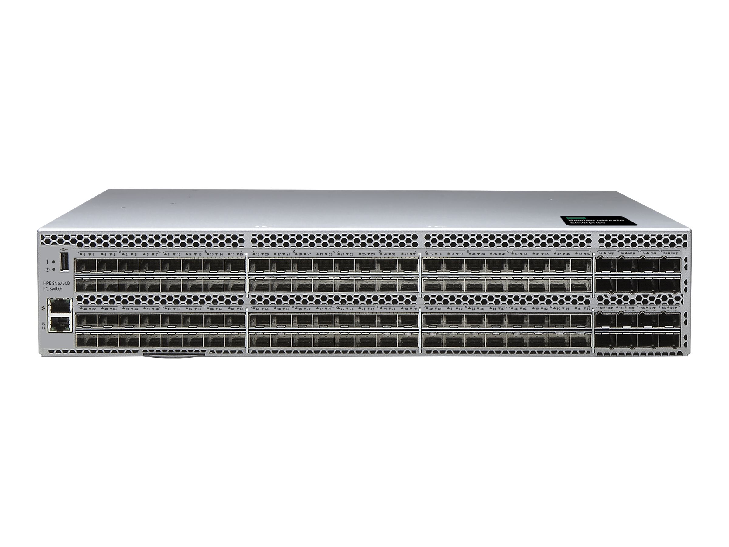 HPE SN6750B Port Side Intake - Switch - managed - 96 x 64Gb Fibre Channel SFP+ + 16 x 64Gb Fibre Channel SFP56 Ports on Demand R8U62A