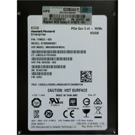 HPE SOURCING - CERTIFIED PRE-OWNED 800 GB Solid State Drive - 2.5" Internal - PCI Express NVMe (PCI Express NVMe x4) - Mixed Use