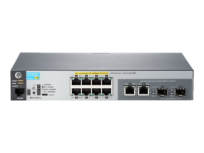 HPE TDSourcing Aruba 2530-8G-PoE+ - Switch - managed - 8 x 10/100/1000 (PoE+) + 2 x combo Gigabit SFP - desktop,