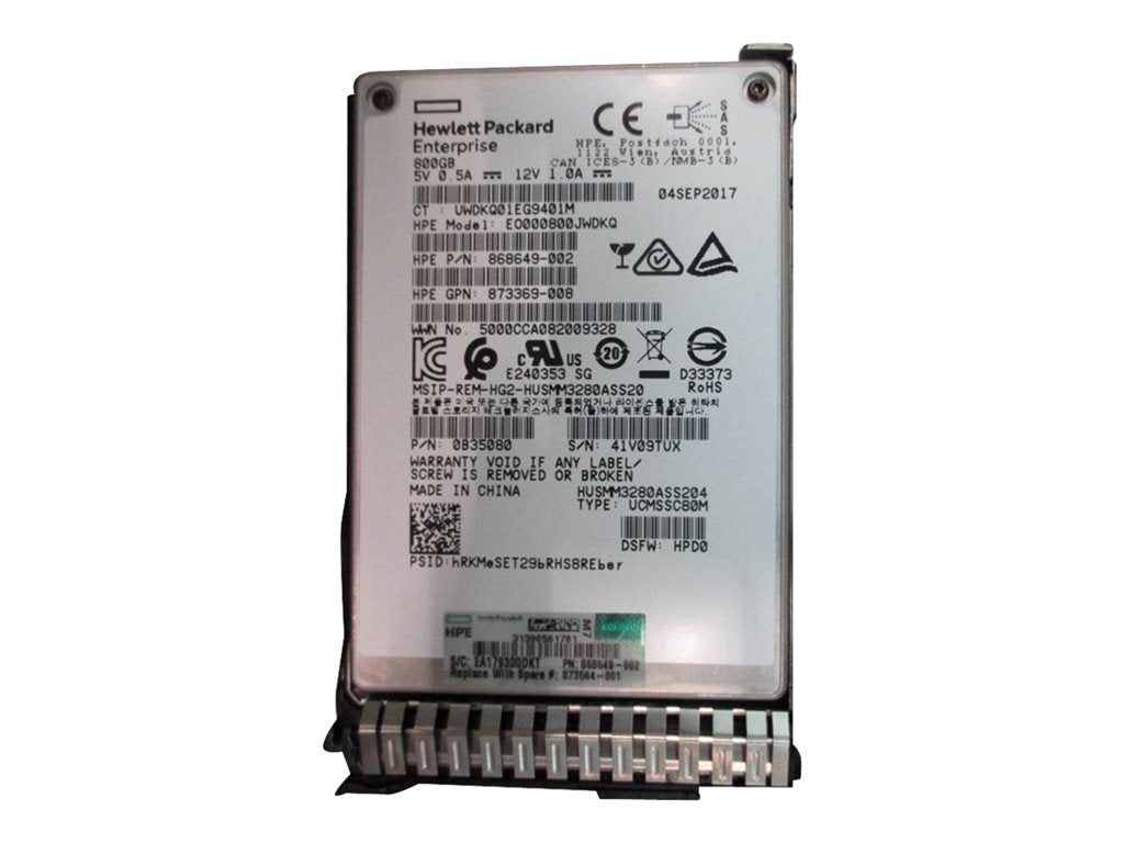 HPE Write Intensive - SSD - 800 GB - hot-swap - 2.5 SFF - SAS 12Gb/s - with HPE Smart Carrier"