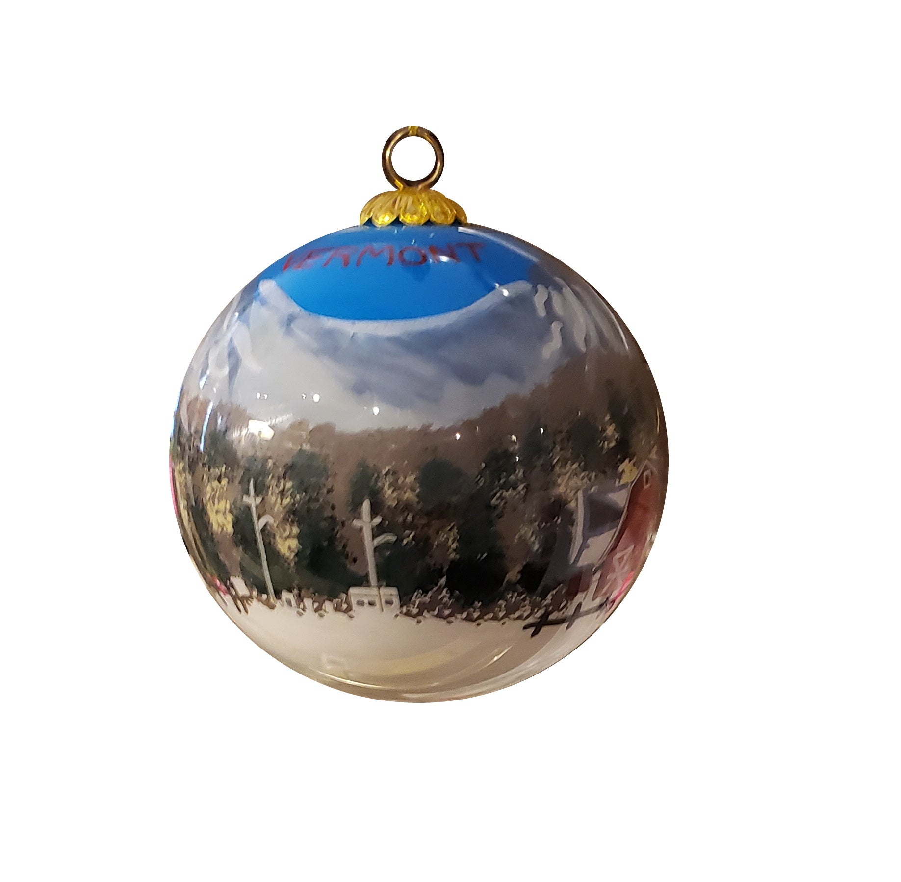Hand Painted Glass Globe Ornament - A Vermont Barn Scene