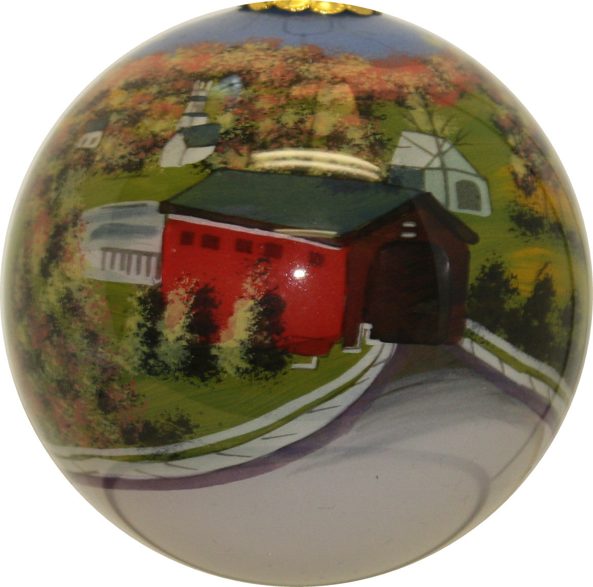 Hand Painted Glass Globe Ornament - A Vermont Covered Bridge