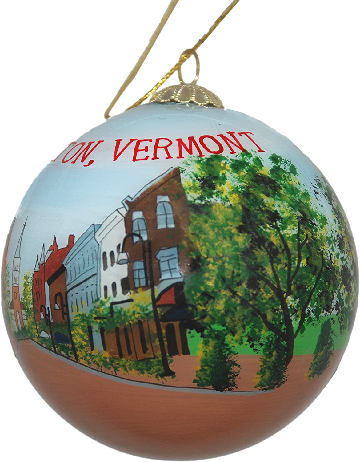 Hand Painted Glass Globe Ornament - Burlington Church Street Daytime