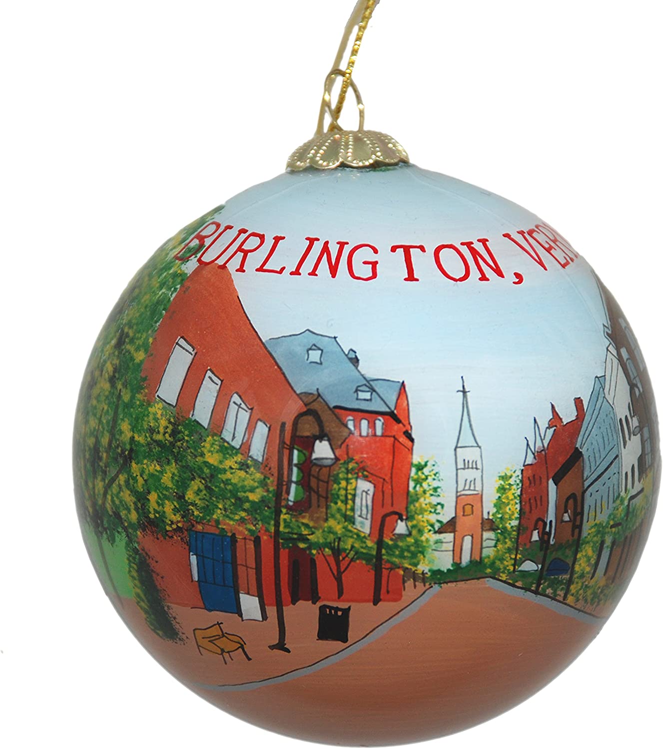 Hand Painted Glass Globe Ornament - Burlington Church Street Daytime