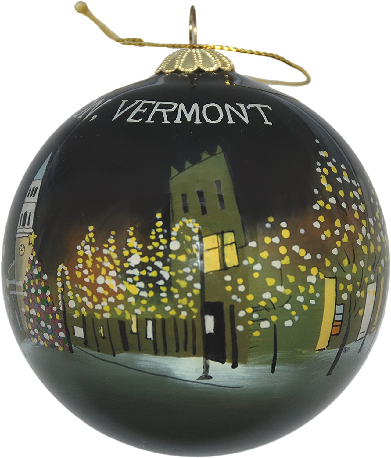 Hand Painted Glass Globe Ornament - Burlington Church Street at Night
