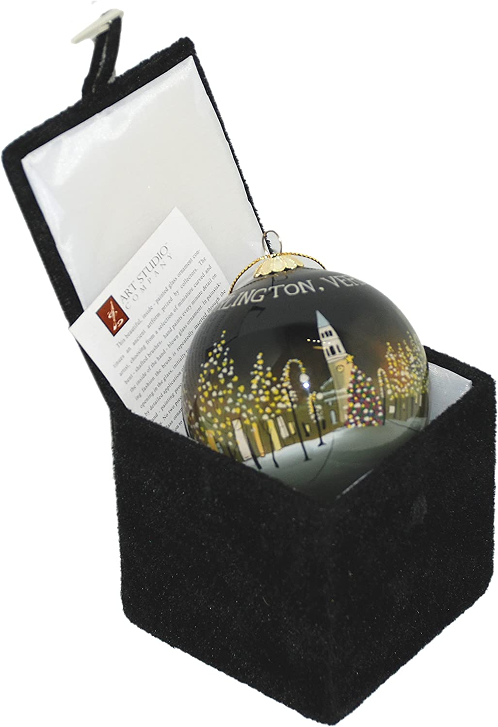 Hand Painted Glass Globe Ornament - Burlington Church Street at Night
