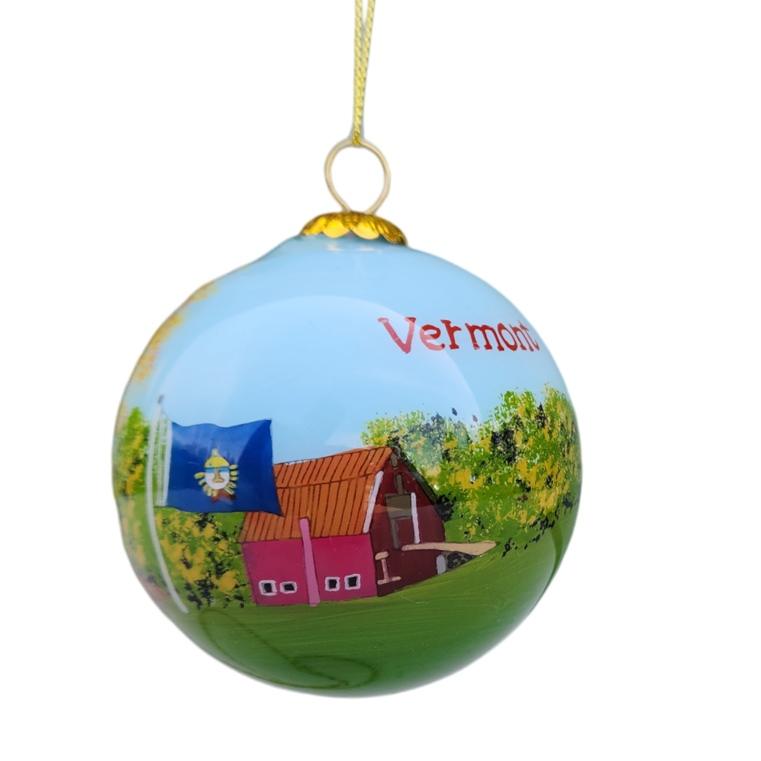 Hand Painted Glass Globe Ornament - Vermont Collage