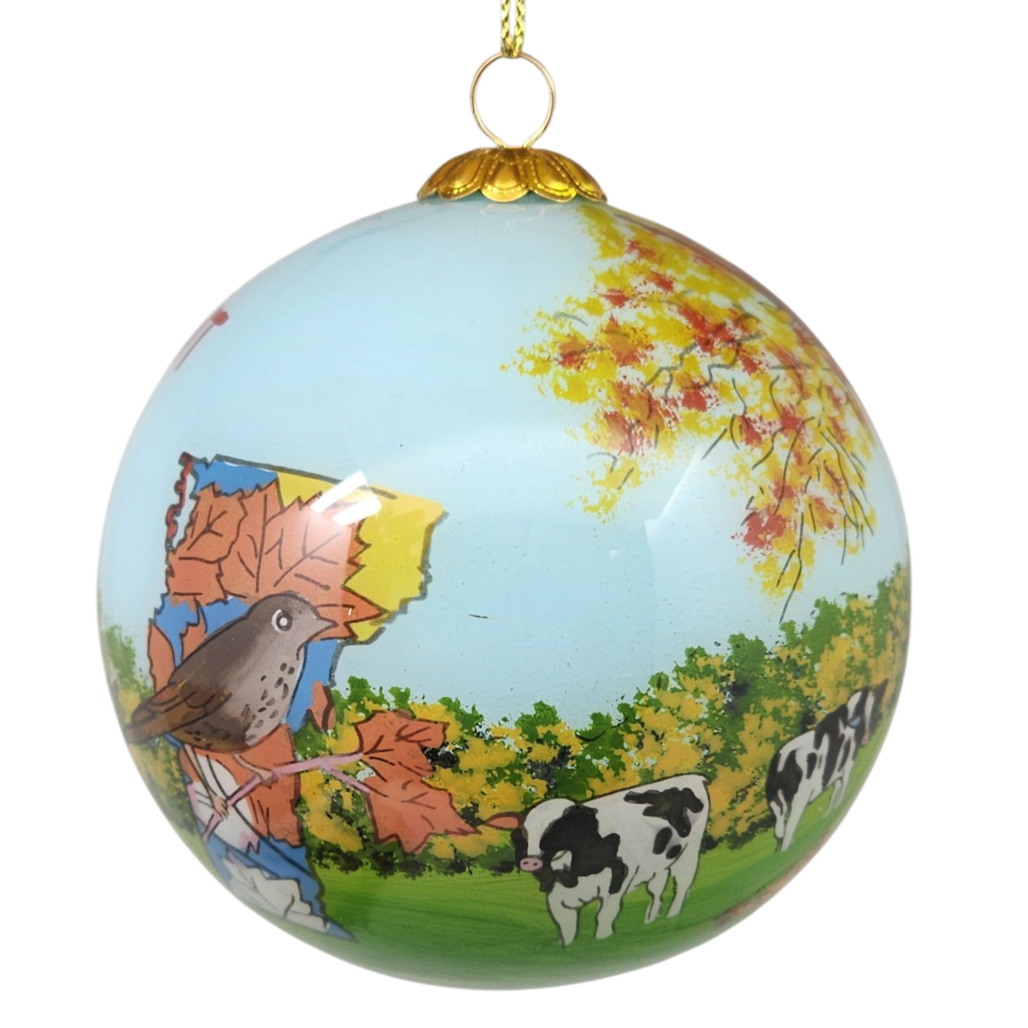 Hand Painted Glass Globe Ornament - Vermont Collage