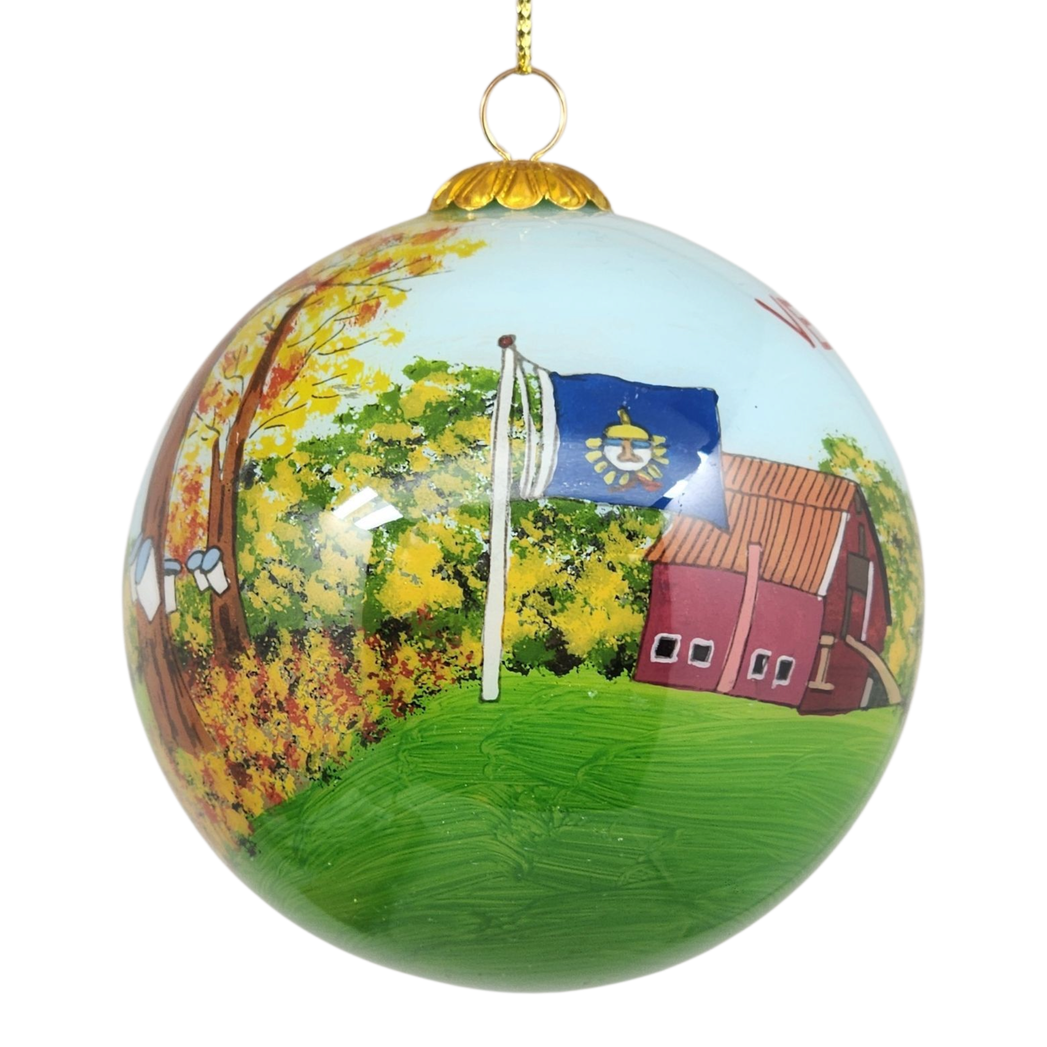 Hand Painted Glass Globe Ornament - Vermont Collage