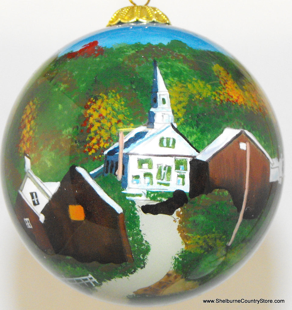 Hand Painted Glass Globe Ornament - Vermont Village
