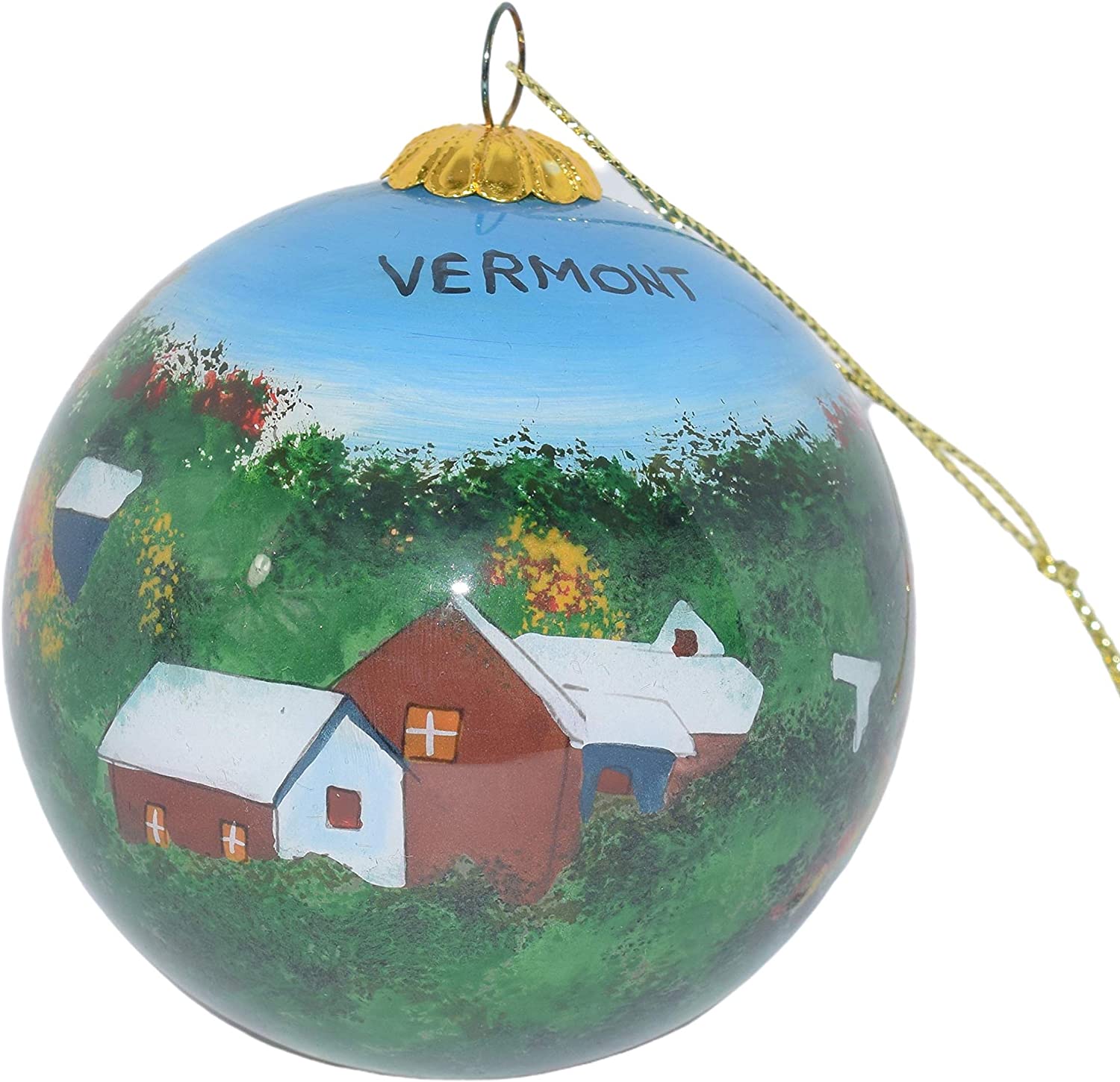 Hand Painted Glass Globe Ornament - Vermont Village