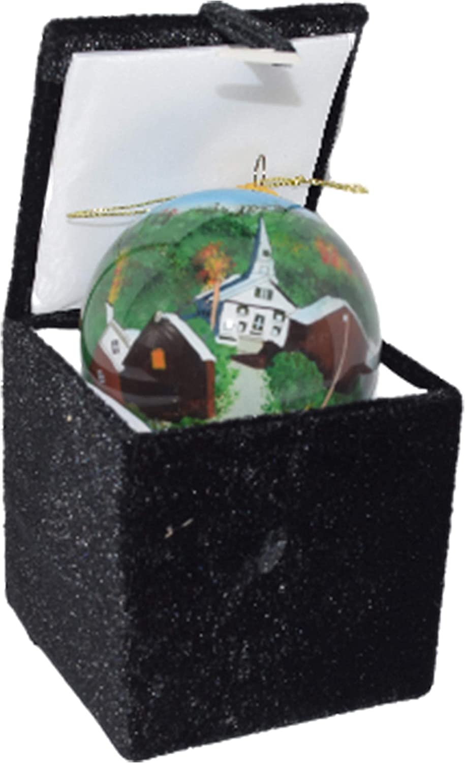 Hand Painted Glass Globe Ornament - Vermont Village