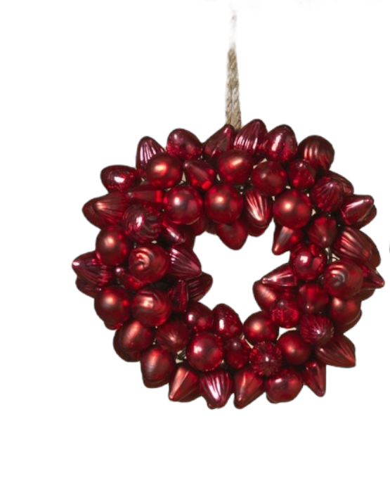 Handblown Red Glass Ornament Wreath