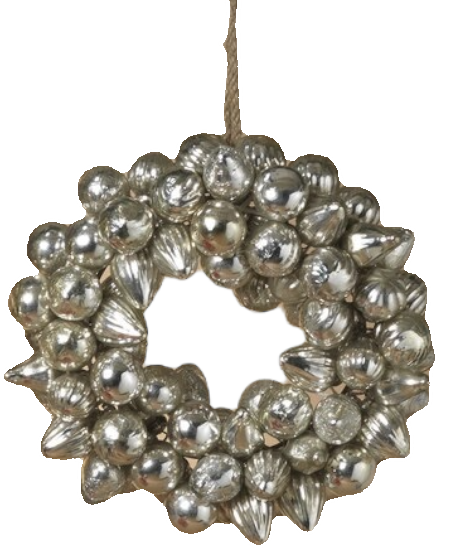 Handblown Silver Glass Ornament Wreath