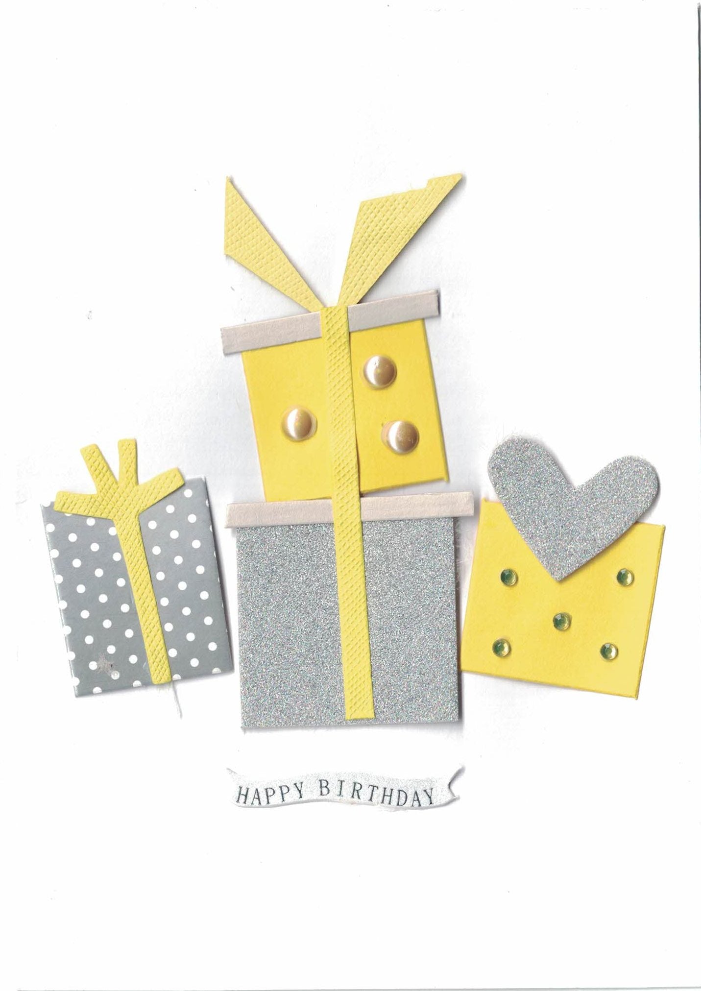 Handmade Embellished Birthday Celebration Card - Yellow Presents