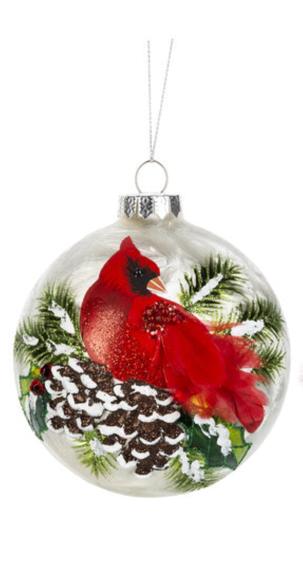 Handpainted Glass Cardinal Ornament - Pine