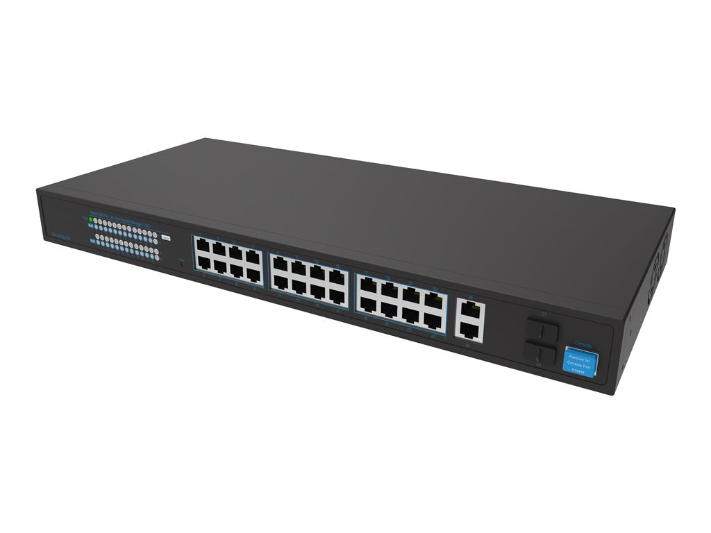 Hanwha Vision SW28G - Switch - 24 x 10/100/1000 (PoE+) + 2 x 10/100/1000 (PoE+ uplink) + 2 x Gigabit SFP (uplink) - PoE+ (370 SKY-SW28G-001