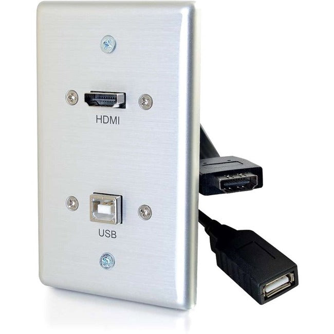 Hdmi&Reg; And Usb Pass Through Single Gang Wall Plate - Brushed Aluminum